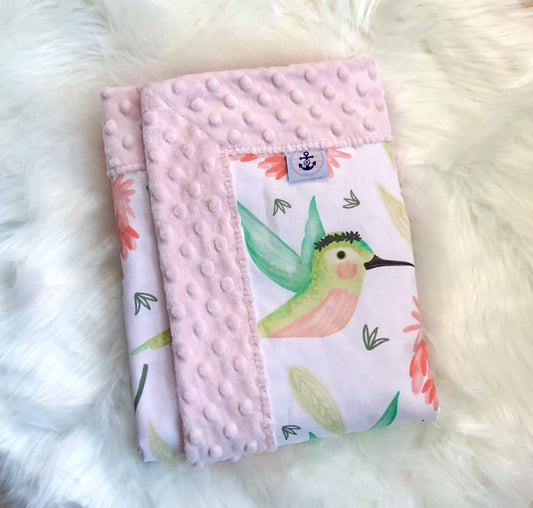 Handmade Minky Baby Blanket - Hummingbirds