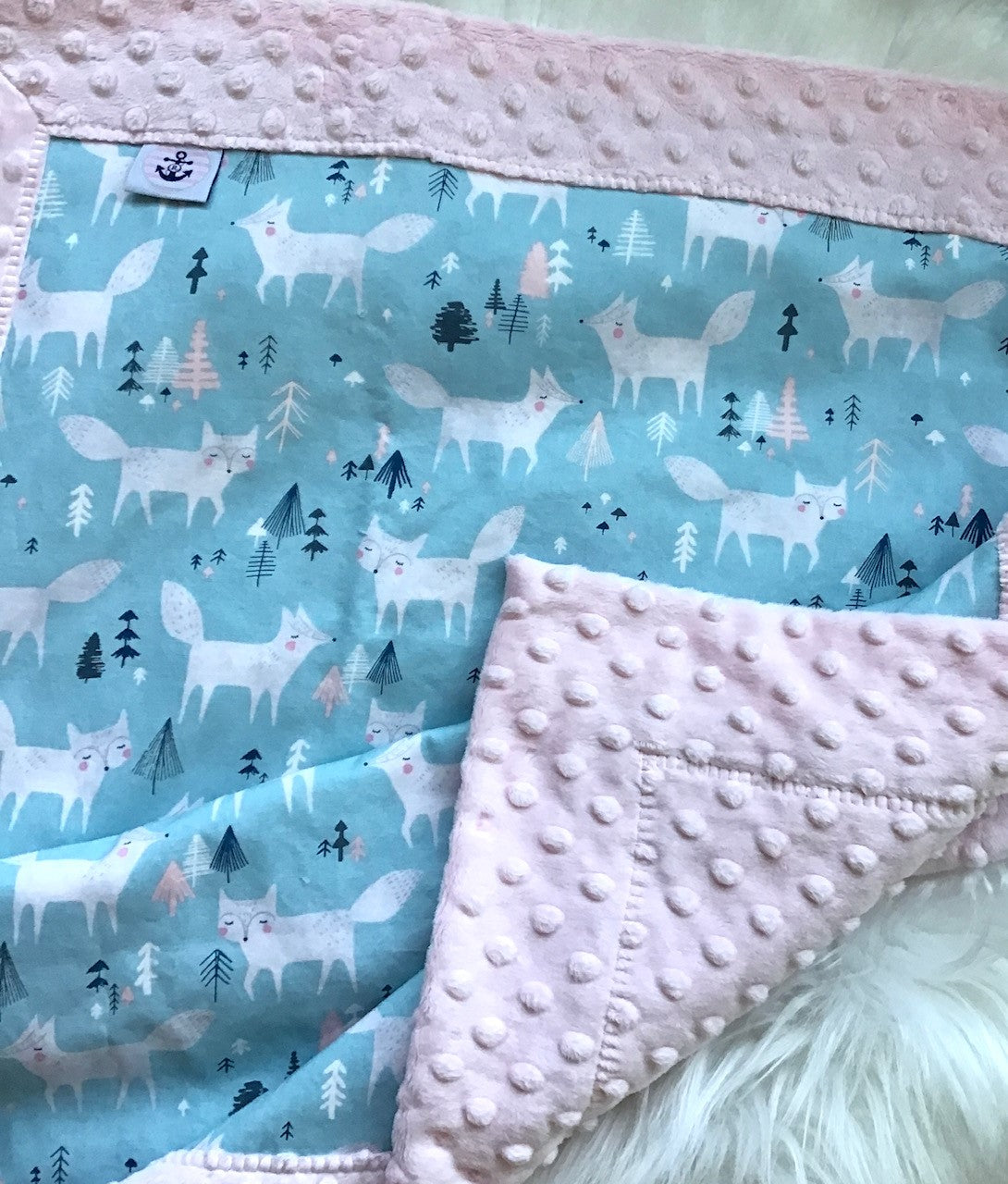 Handmade Minky Baby Blanket - Wolf Forest
