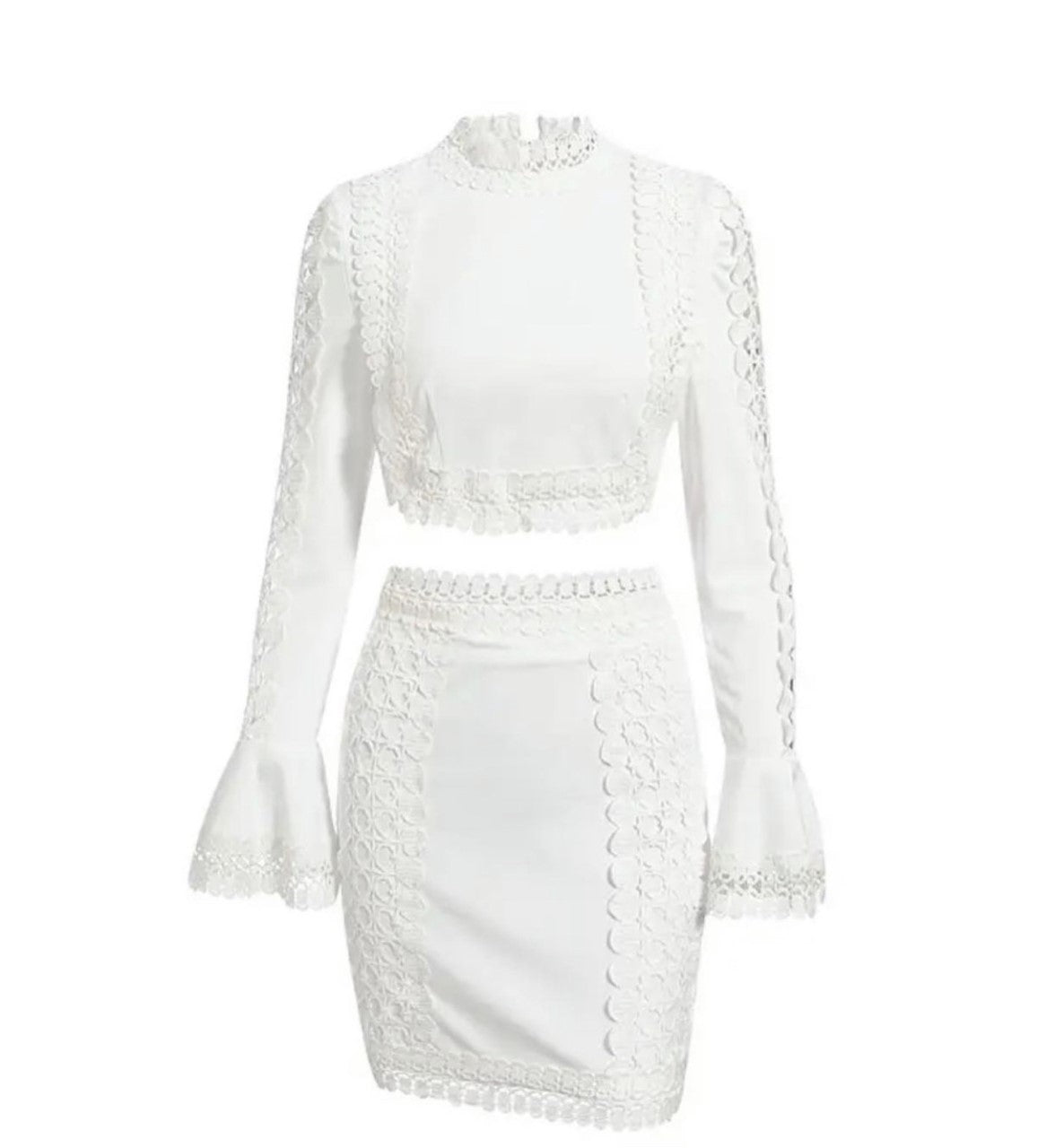 Flare Sleeve Lace Detail Two Piece Skirt Set