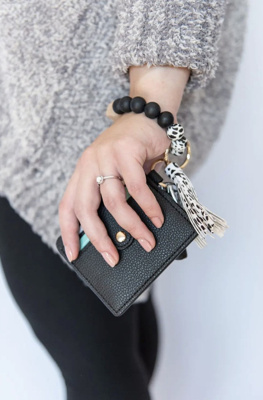 Wristlet Keychain Wallet w/ Silicone Beads & Tassel