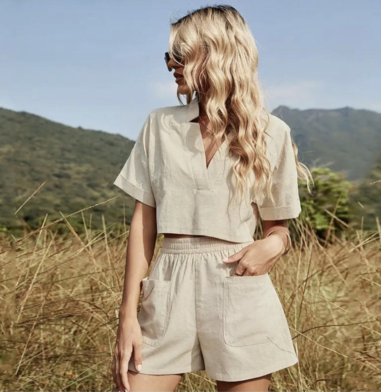 Linen Top and Shorts Set