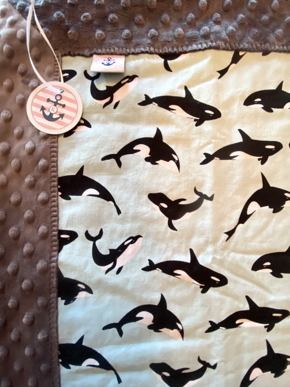 Handmade Minky Baby Blanket - Orcas