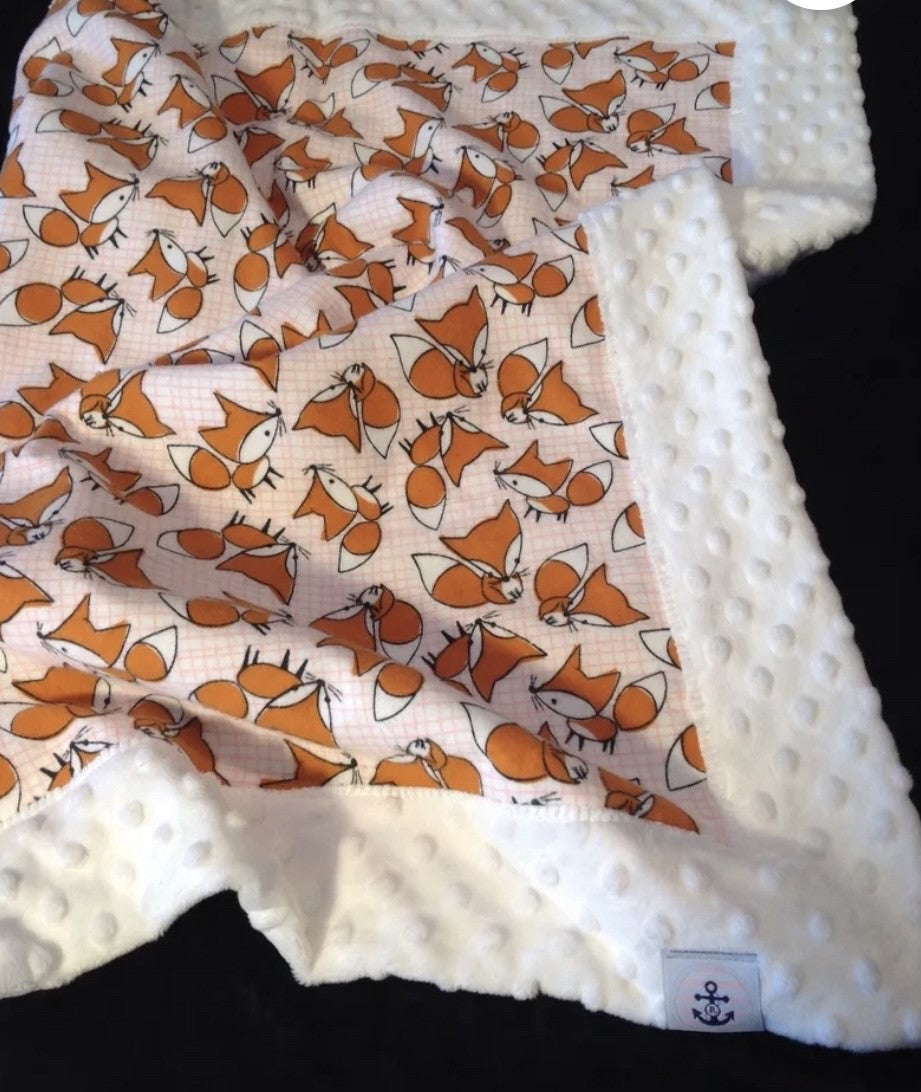 Handmade Minky Baby Blanket - Foxes
