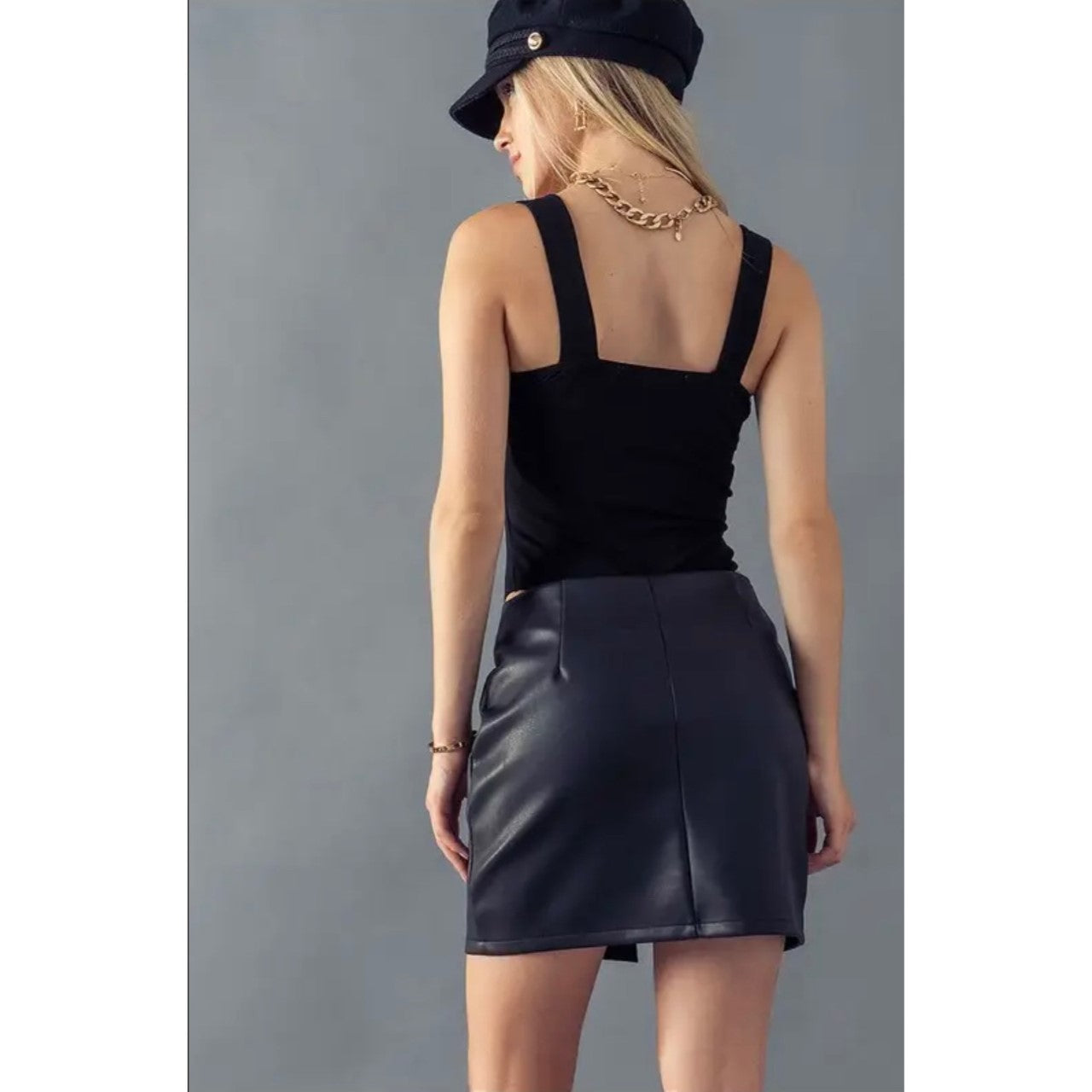 Faux Leather Diagonal Zip Pocket Mini Skirt
