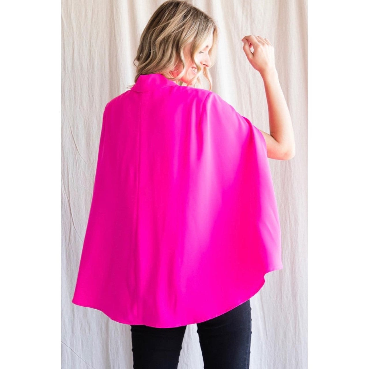 Hot Pink Solid Cape Jacket