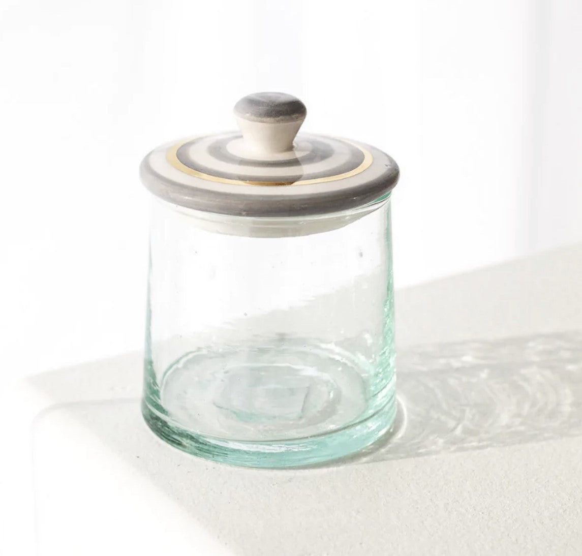 Marrakech Glass Box with Ceramic Lid Grey Striped