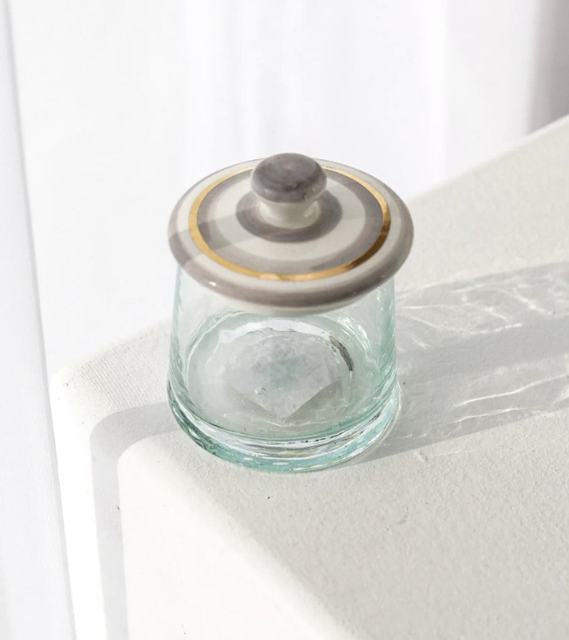 Marrakech Glass Box with Ceramic Lid Grey Striped